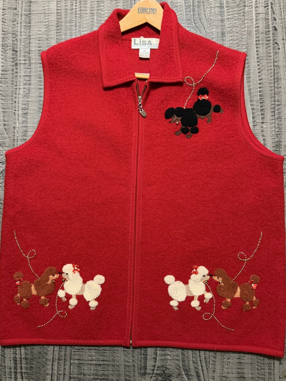 Lisa International Red Wool Zip Poodle Vest